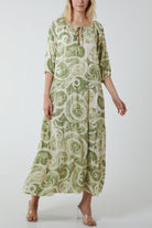 Swirl Tie Dye Tiered Maxi Dress Dresses WearAll Khaki One Size