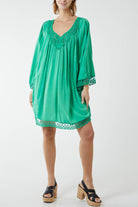 Lace Hem Broderie Collar Mini Dress DMF2 WearAll Jade One Size