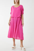 Cami Dress with Crop T Shirt Overlay Co-Ords WearAll Hot Pink One Size