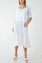 Cami Dress with Crop T Shirt Overlay Co-Ords WearAll White One Size