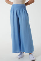 Linen Shirred Wide Leg Culottes Culottes WearAll Light Blue One Size