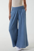 Linen Shirred Wide Leg Culottes Culottes WearAll Denim One Size