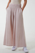 Linen Shirred Wide Leg Culottes Culottes WearAll Blush One Size