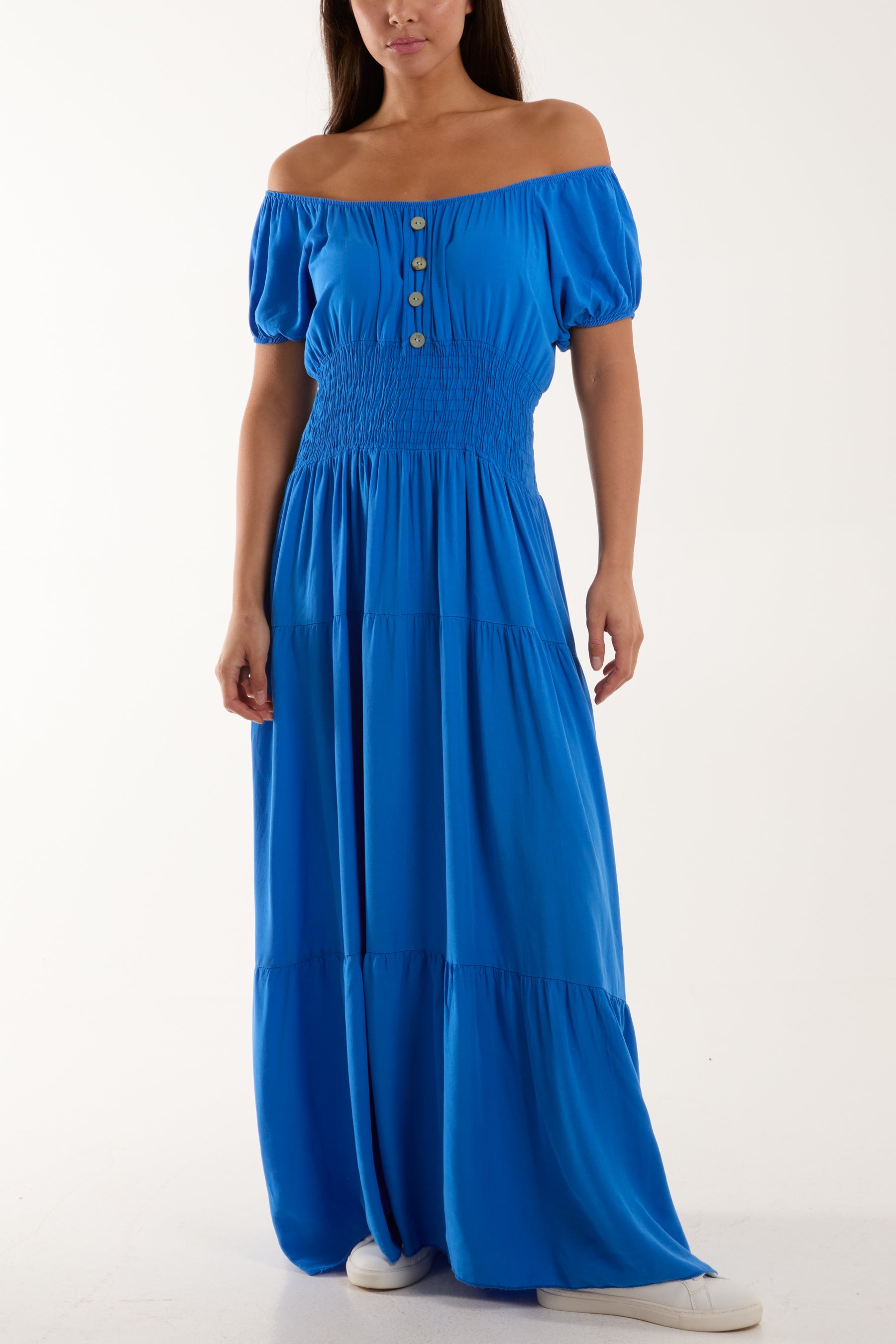 Gypsy Scoop Neck Button Maxi Dress Dresses WearAll Royal Blue One Size