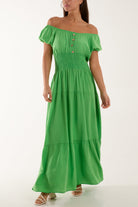 Gypsy Scoop Neck Button Maxi Dress Dresses WearAll Apple Green One Size