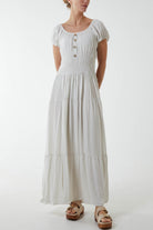 Gypsy Scoop Neck Button Maxi Dress Dresses WearAll Stone One Size