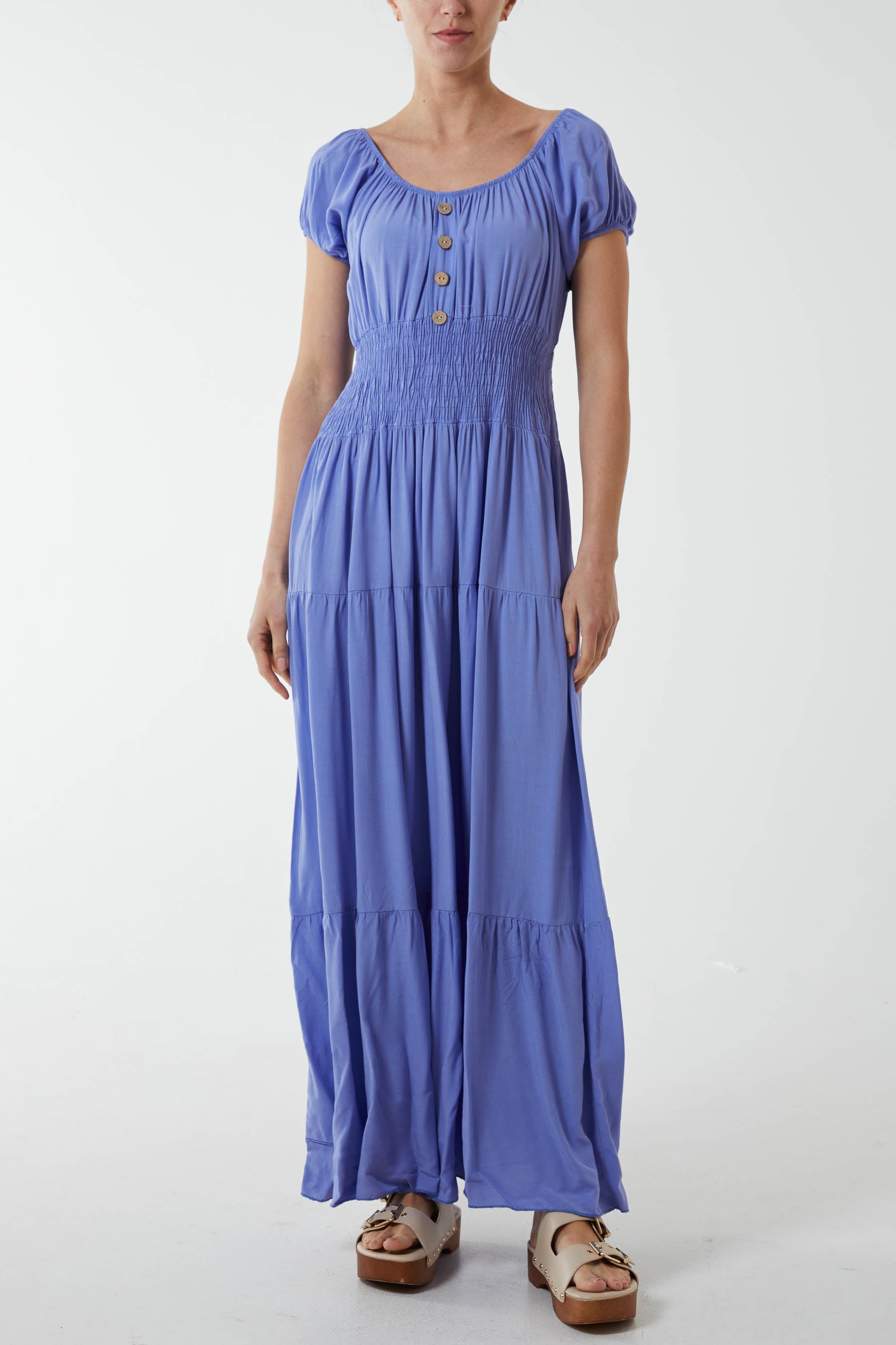 Gypsy Scoop Neck Button Maxi Dress Dresses WearAll Denim One Size