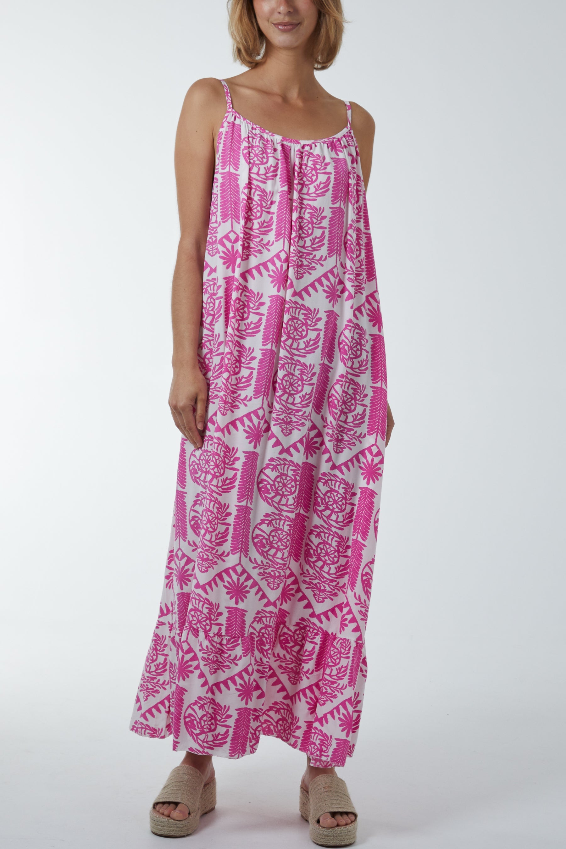 Baroque Cami Maxi Dress Dresses WearAll Fuchsia One Size