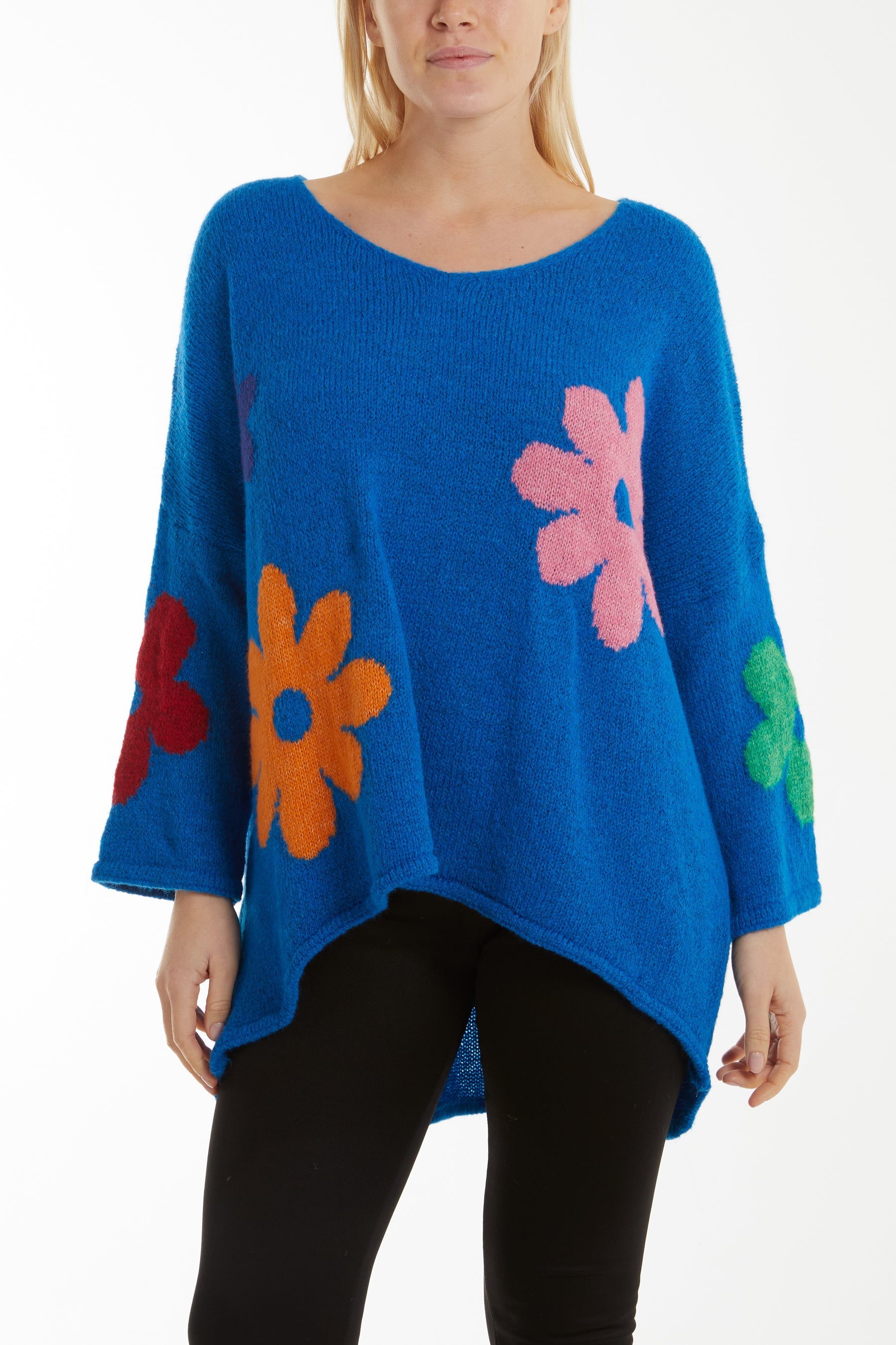 Multi Coloured Flower Jumper Jumpers WearAll Blue One Size