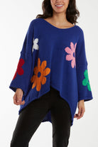 Multi Coloured Flower Jumper Jumpers WearAll Royal Blue One Size