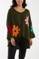 Multi Coloured Flower Jumper Jumpers WearAll Khaki One Size