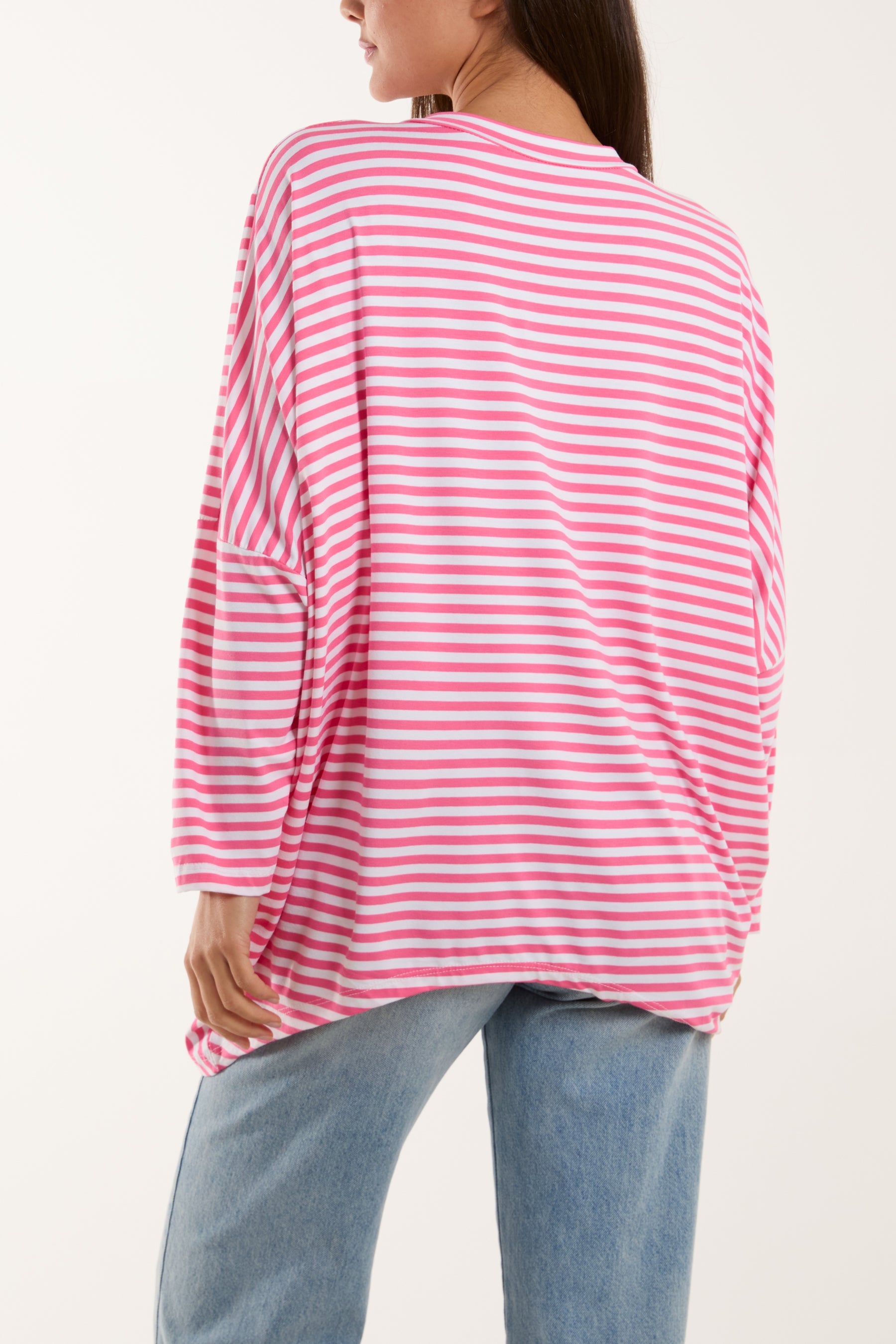 Batwing Asymmetric Hem Striped Top Tops WearAll