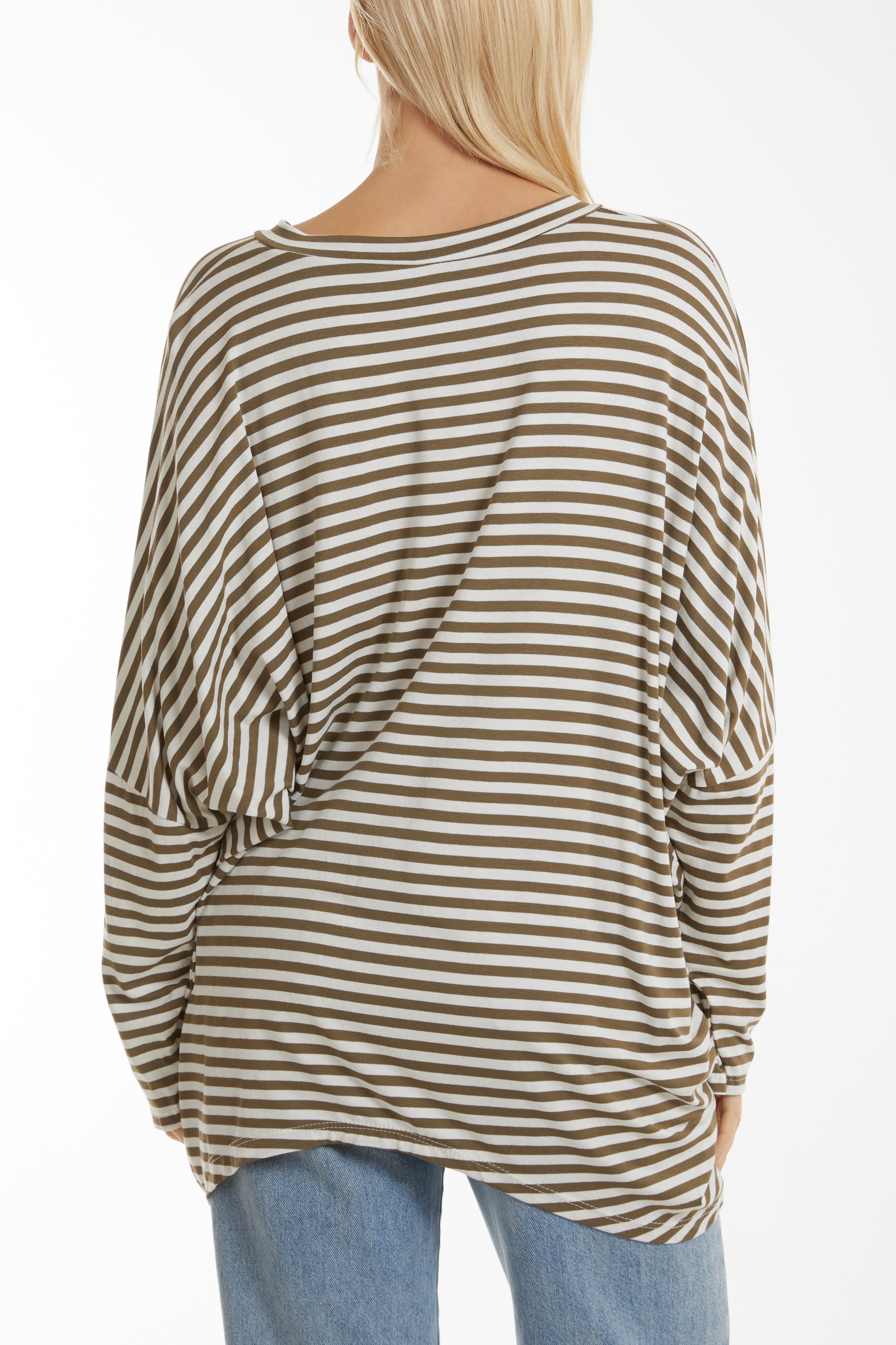 Batwing Asymmetric Hem Striped Top Tops WearAll