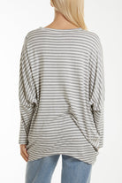 Batwing Asymmetric Hem Striped Top Tops WearAll