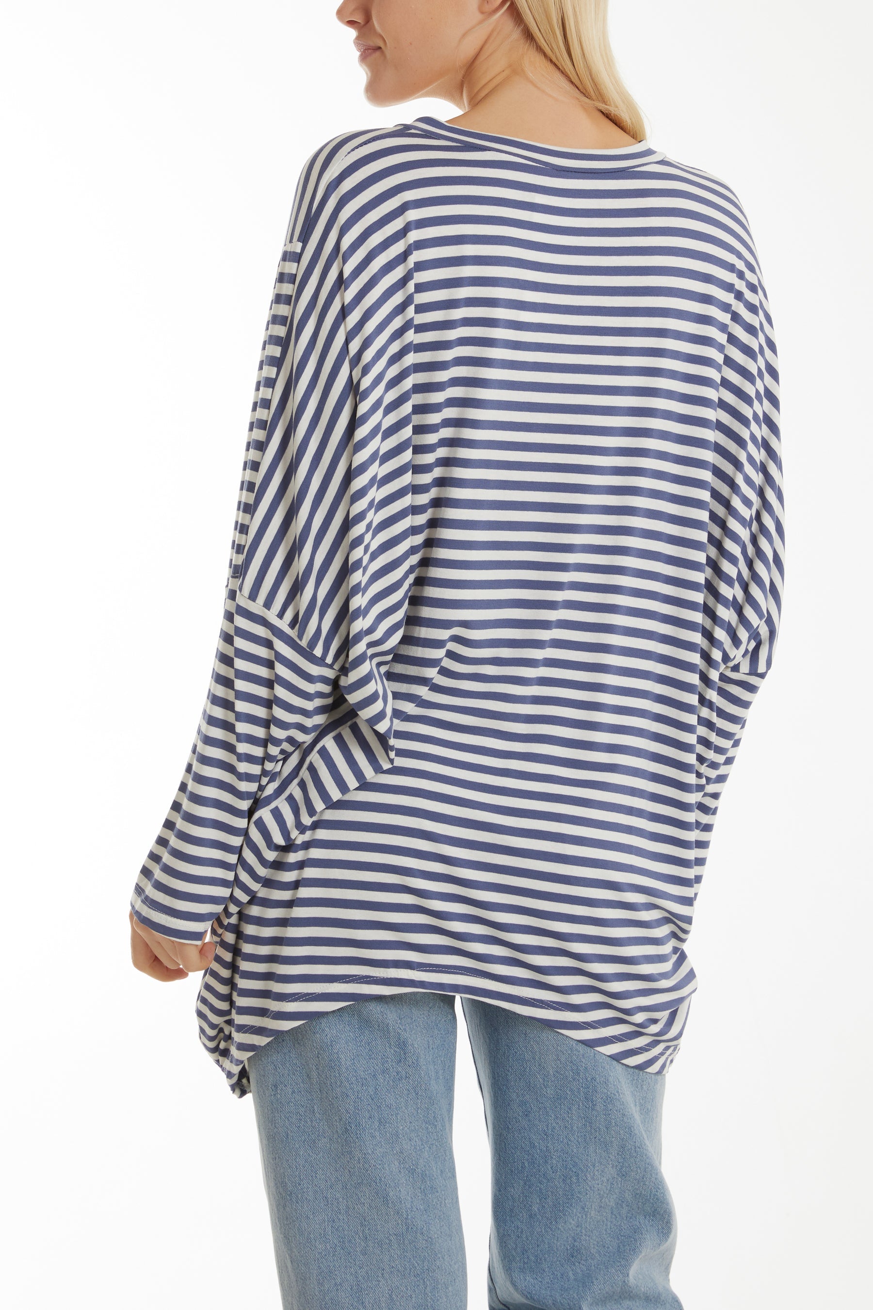 Batwing Asymmetric Hem Striped Top Tops WearAll