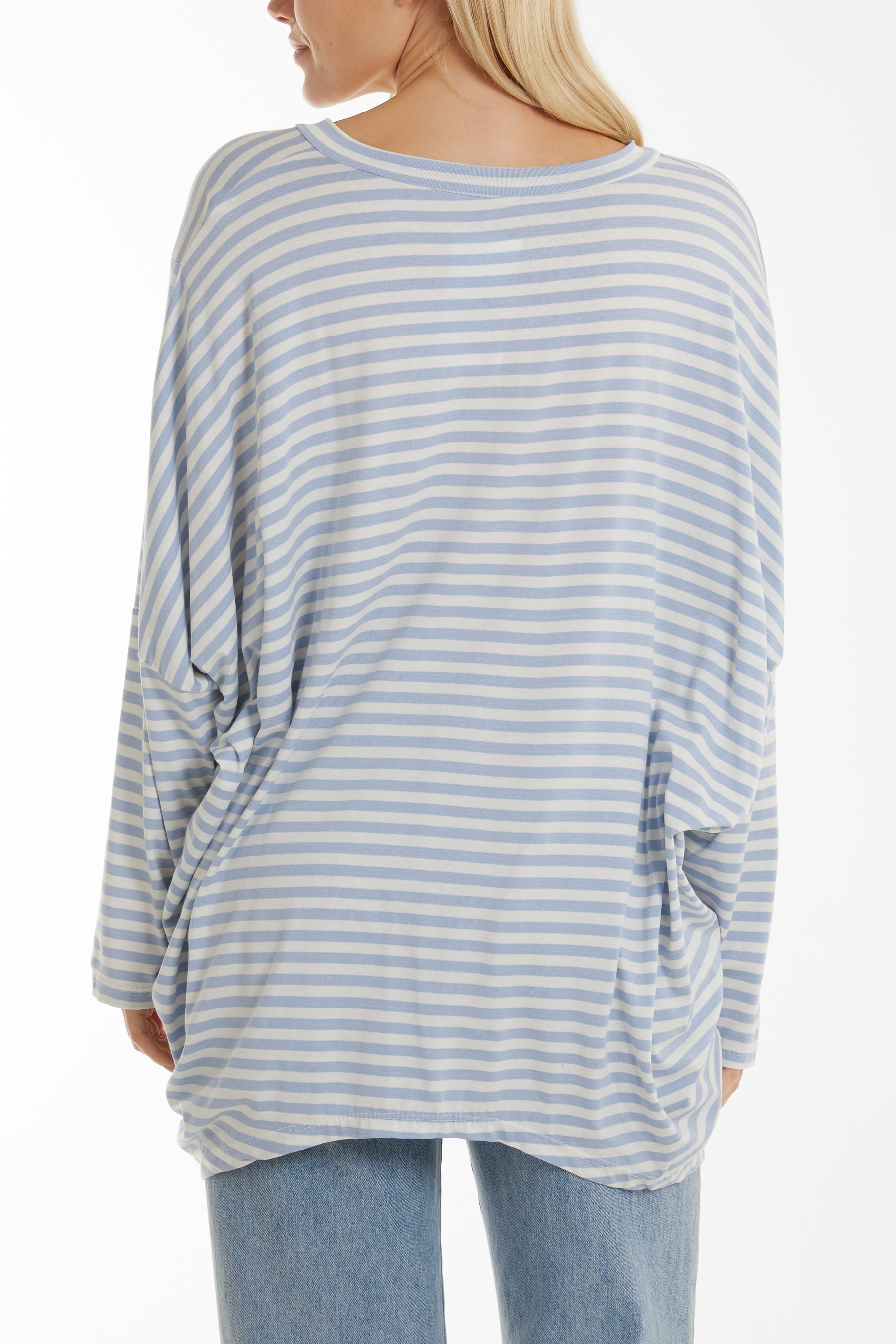 Batwing Asymmetric Hem Striped Top Tops WearAll