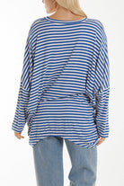 Batwing Asymmetric Hem Striped Top Tops WearAll