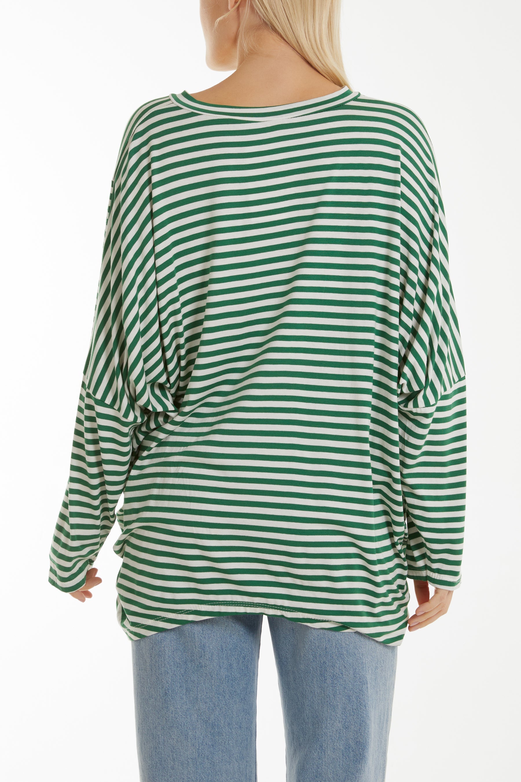 Batwing Asymmetric Hem Striped Top Tops WearAll