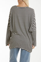 Batwing Asymmetric Hem Striped Top Tops WearAll