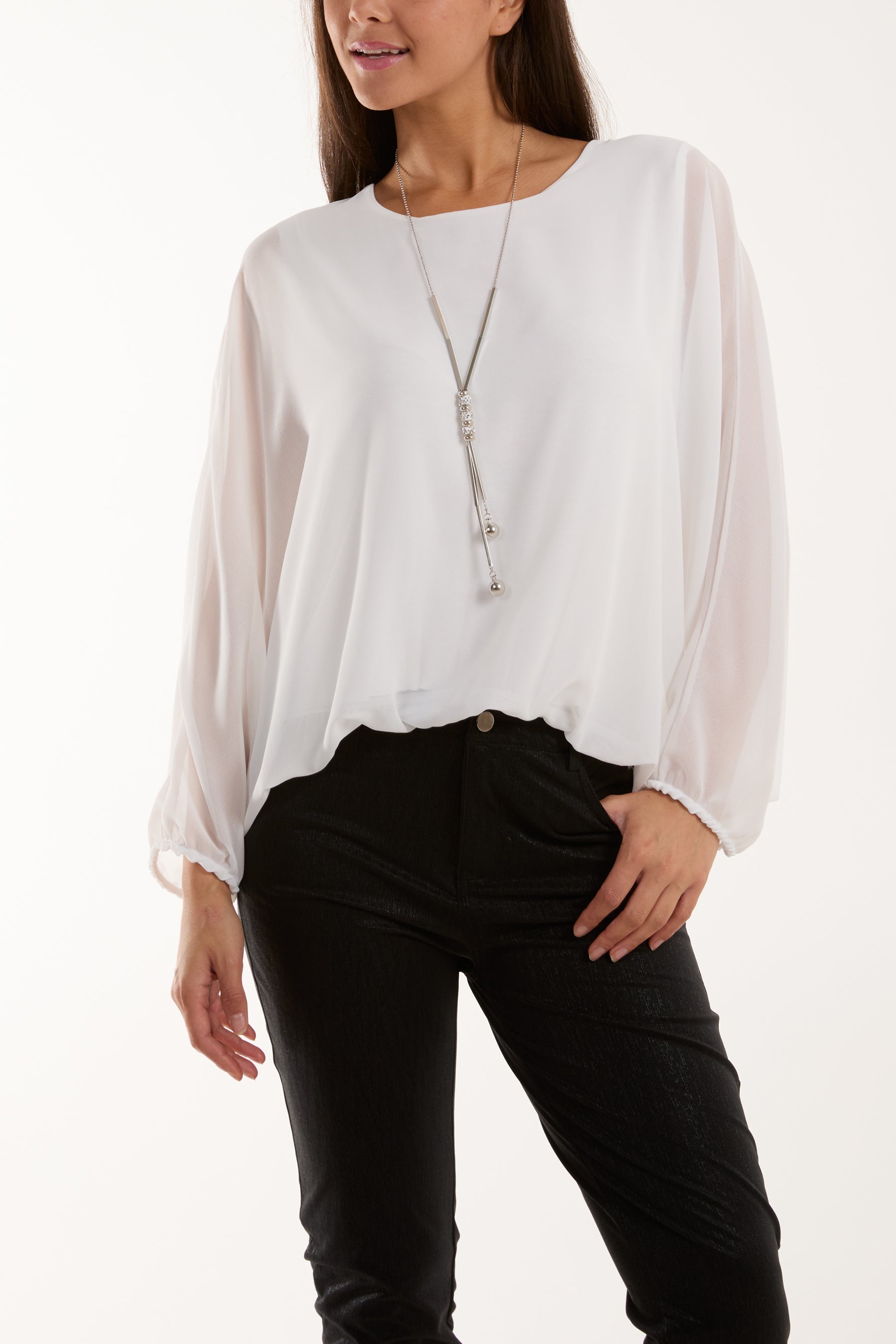 Necklace Batwing Bubble Hem Top Tops WearAll White One Size