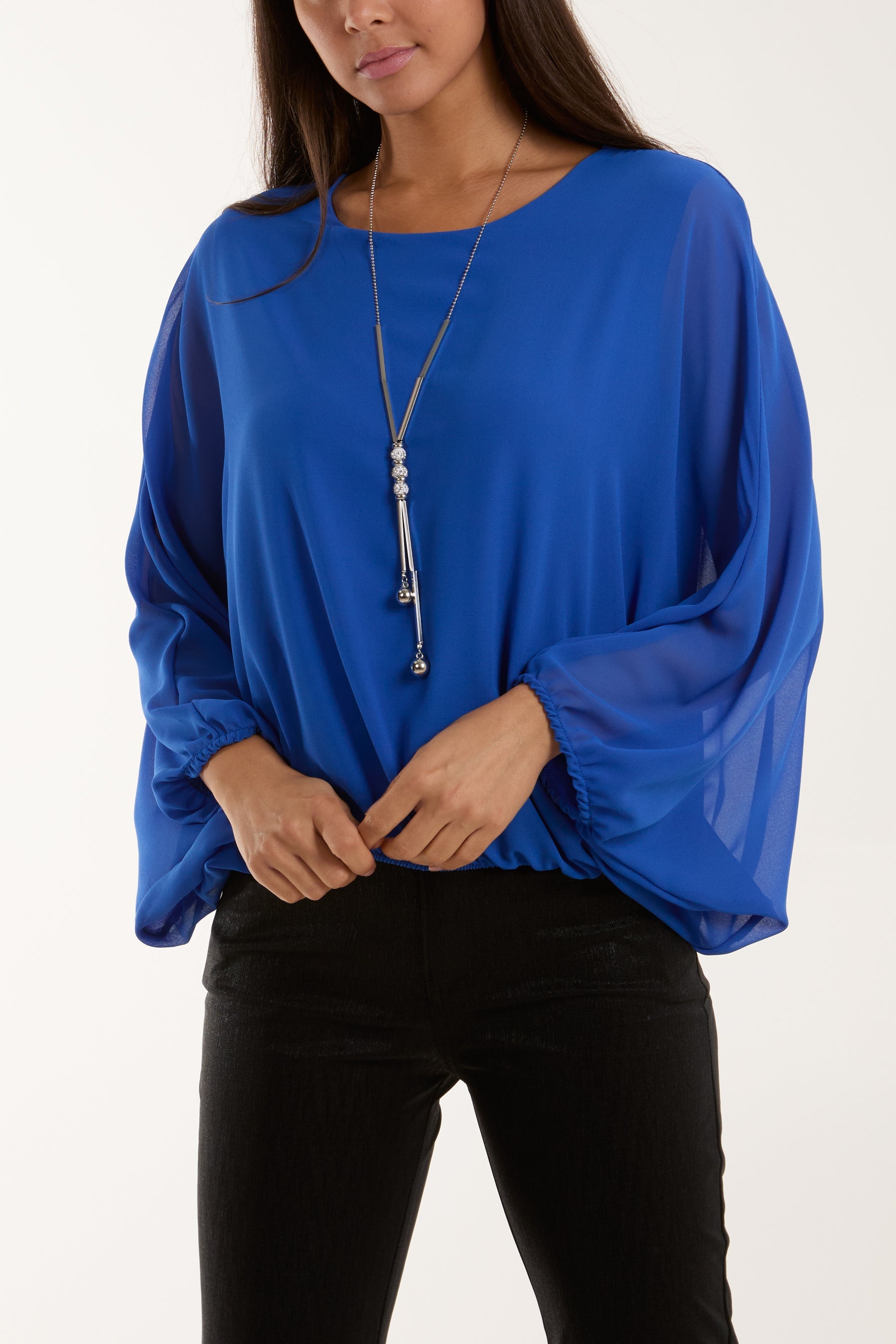 Necklace Batwing Bubble Hem Top Tops WearAll Royal Blue One Size