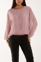 Necklace Batwing Bubble Hem Top Tops WearAll Blush One Size