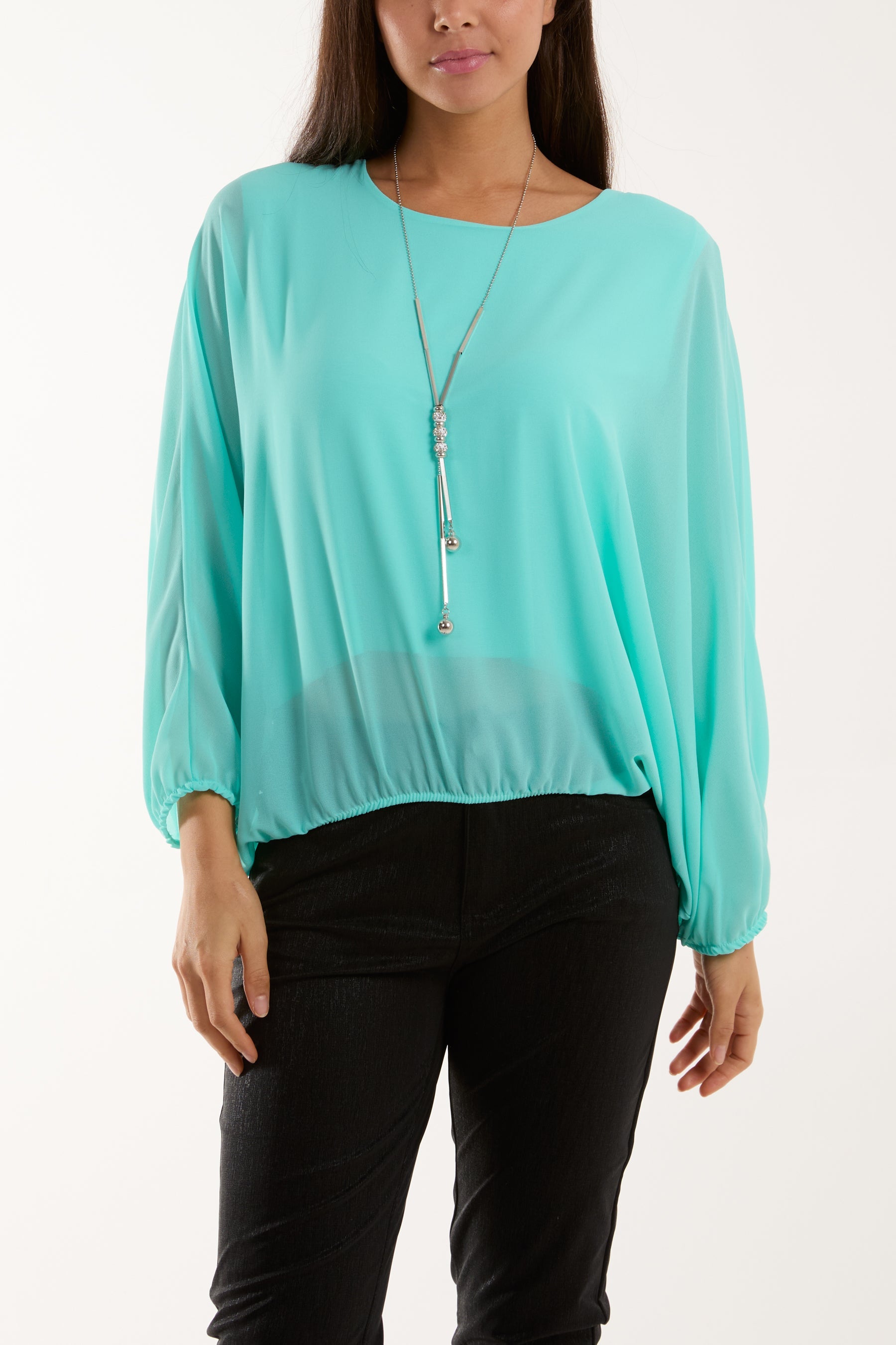 Necklace Batwing Bubble Hem Top Tops WearAll Mint One Size