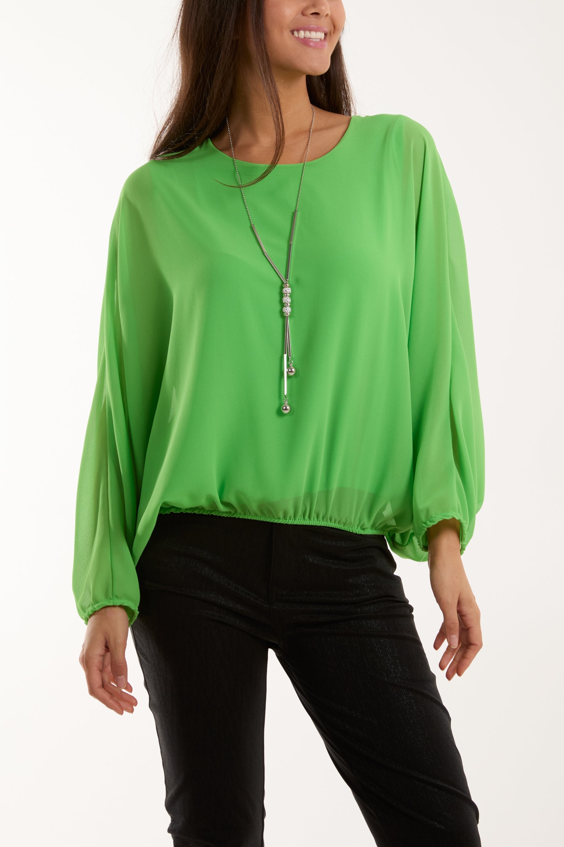 Necklace Batwing Bubble Hem Top Tops WearAll Apple Green One Size