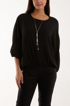 Necklace Batwing Bubble Hem Top Tops WearAll Black One Size