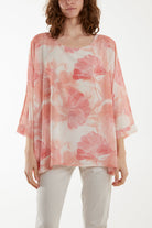 Feather Shell Print Tunic Top Tops WearAll Coral One Size