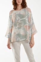 Feather Shell Print Tunic Top Tops WearAll Sage One Size