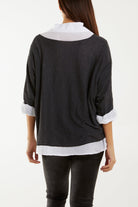 Double Layer Fine Knit and Cotton Shirt Jumpers WearAll