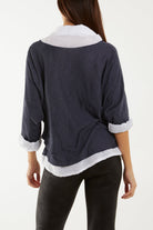 Double Layer Fine Knit and Cotton Shirt Jumpers WearAll