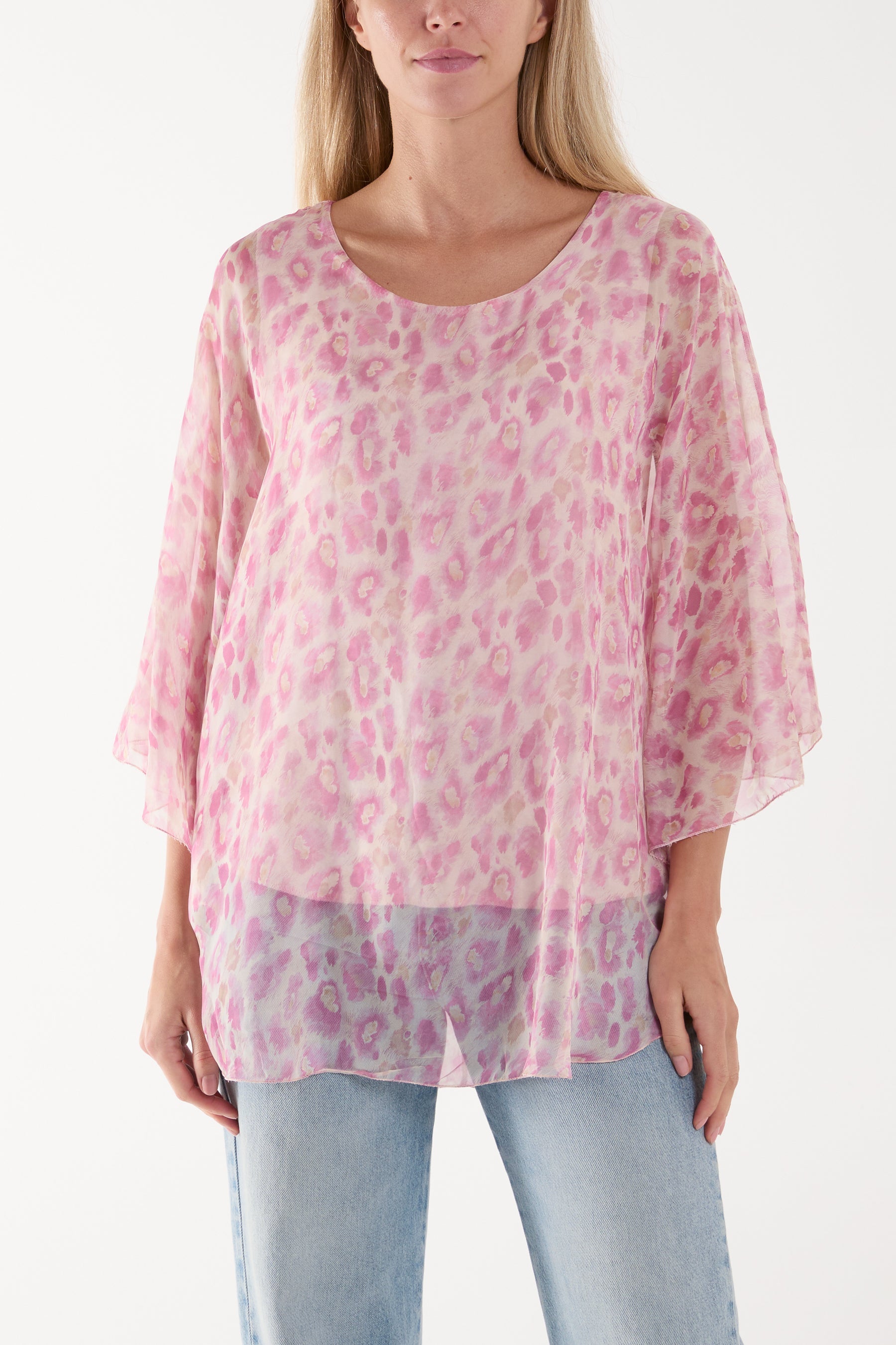 Silk Like Leopard Print Top Blouses WearAll Blush One Size