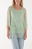 Silk Like Leopard Print Top Blouses WearAll Sage One Size