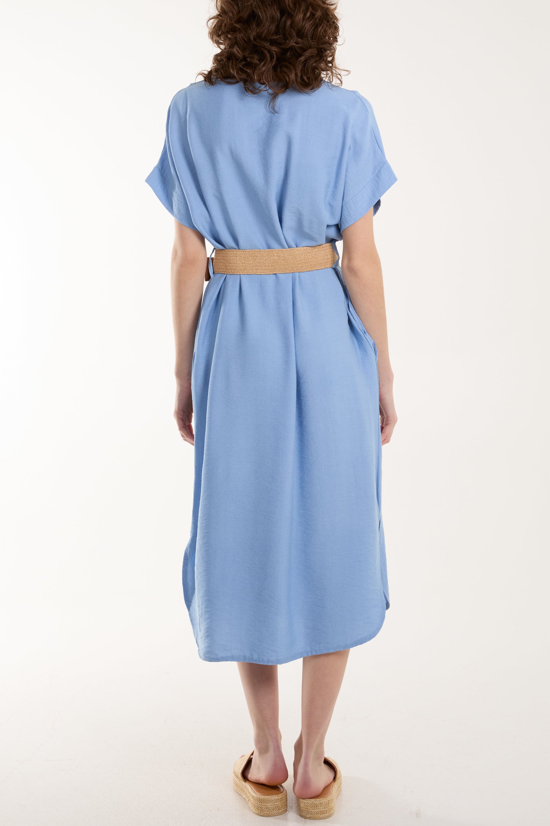 Belted V-Neck Short Sleeve Midi Dress Dresses WearAll