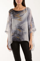 Marble Print Sheer Blouse Blouses WearAll Black One Size