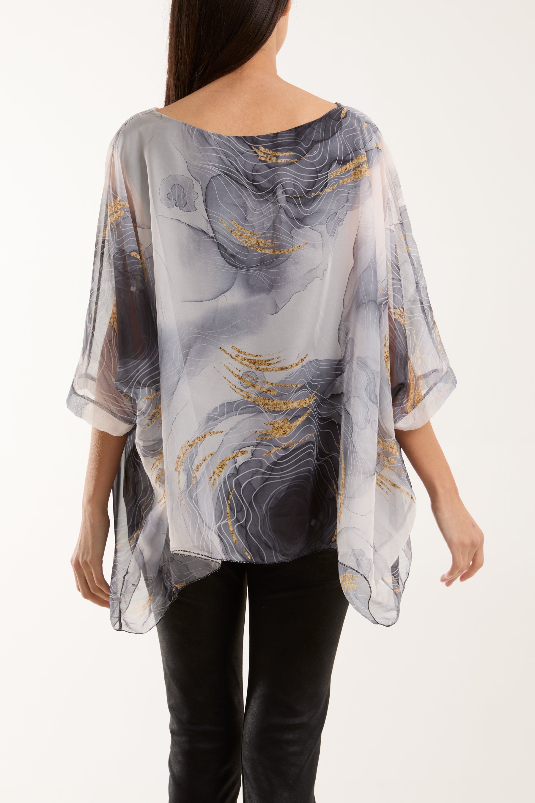 Marble Print Sheer Blouse Blouses WearAll