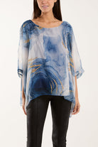 Marble Print Sheer Blouse Blouses WearAll Navy One Size