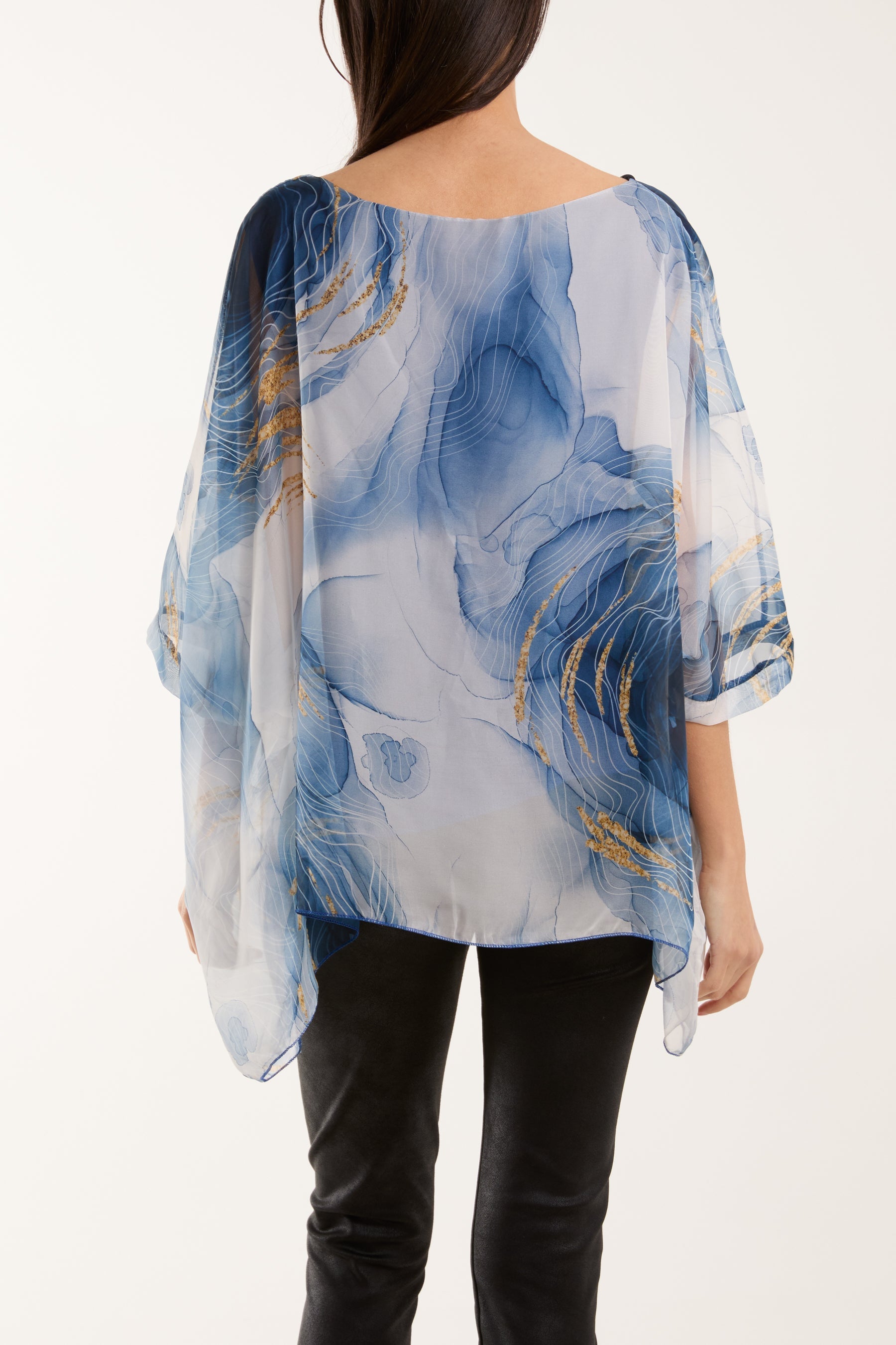 Marble Print Sheer Blouse Blouses WearAll