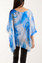 Marble Print Sheer Blouse Blouses WearAll