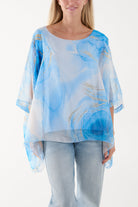 Marble Print Sheer Blouse Blouses WearAll Blue One Size