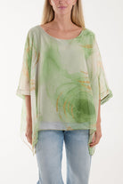 Marble Print Sheer Blouse Blouses WearAll Khaki One Size