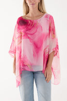 Marble Print Sheer Blouse Blouses WearAll Fuchsia One Size