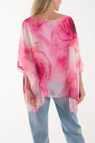 Marble Print Sheer Blouse Blouses WearAll