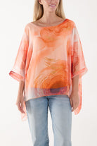 Marble Print Sheer Blouse Blouses WearAll Orange One Size