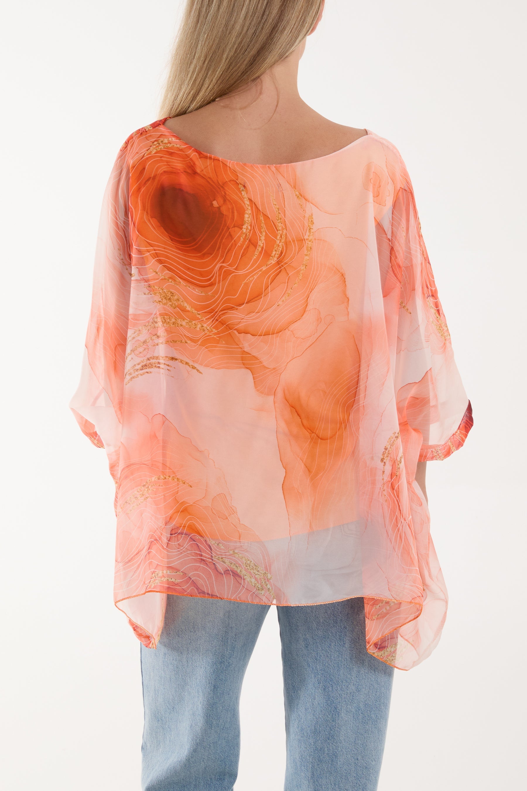 Marble Print Sheer Blouse Blouses WearAll