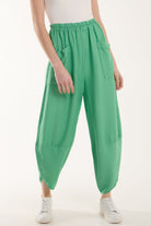 Linen Blend Two Pocket Harem Trousers Trousers WearAll Apple Green One Size