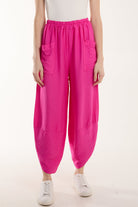 Linen Blend Two Pocket Harem Trousers Trousers WearAll Fuchsia One Size