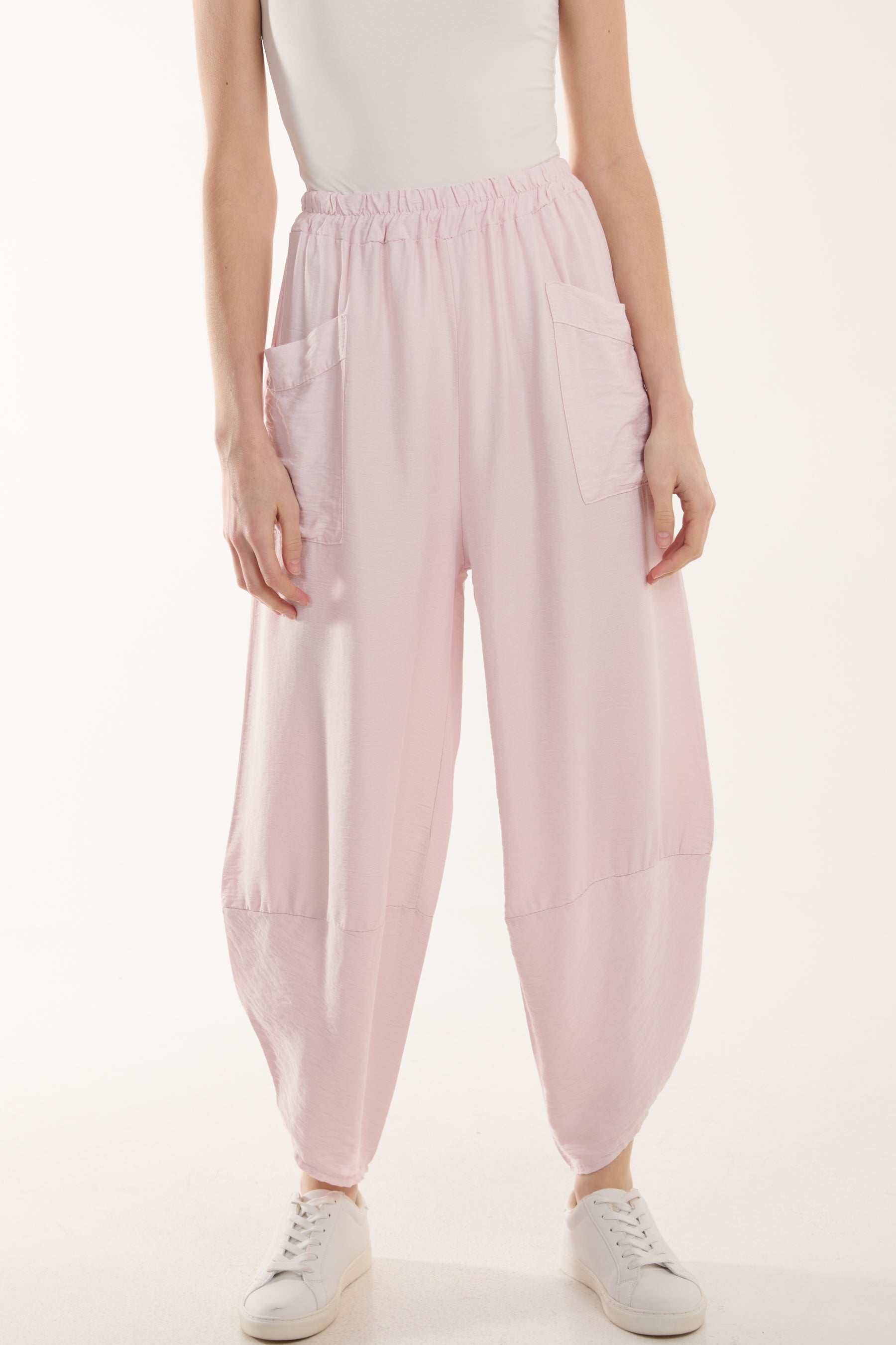 Linen Blend Two Pocket Harem Trousers Trousers WearAll Blush One Size